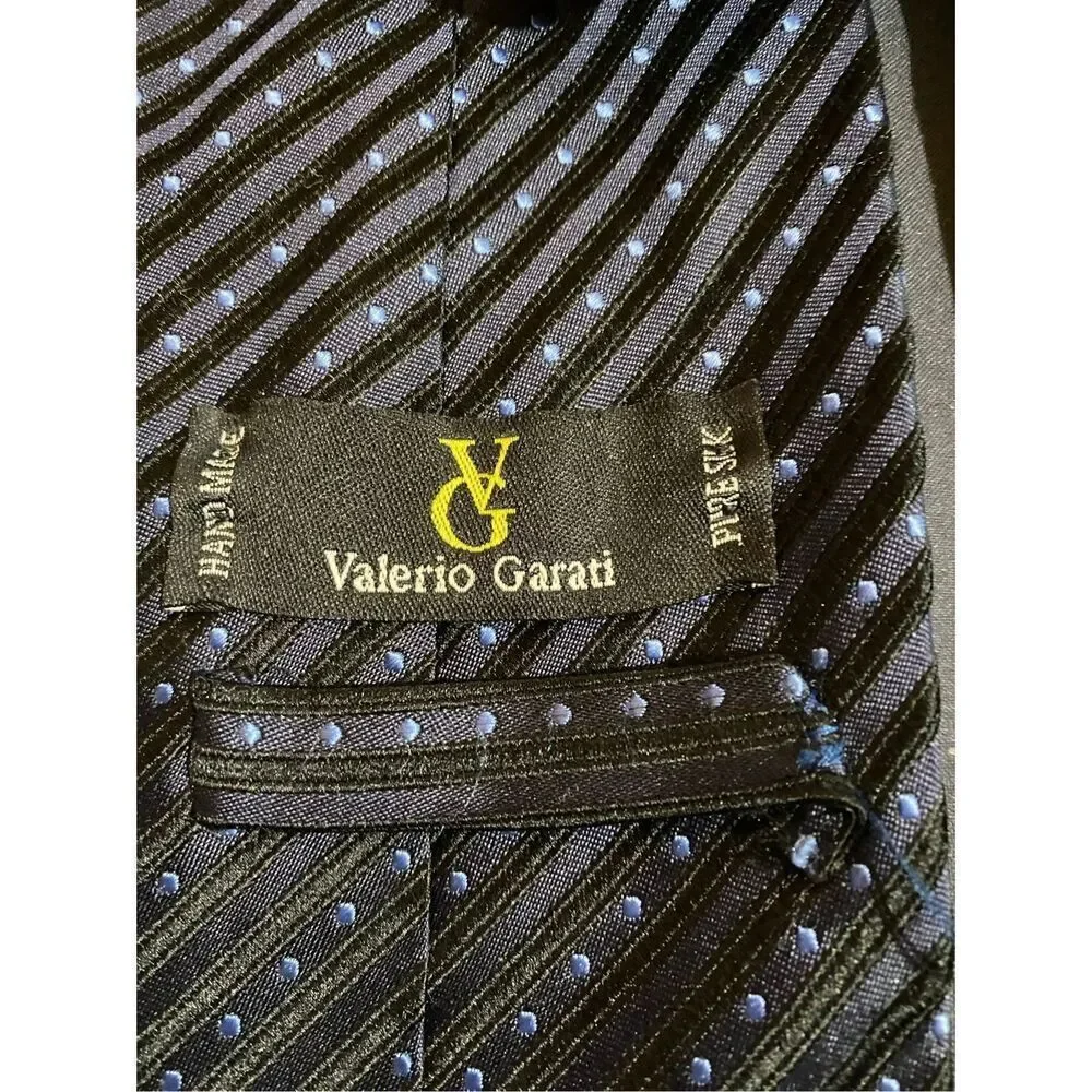 Valerio Gasati men’s vintage blue and black polkadot, silk tie 57